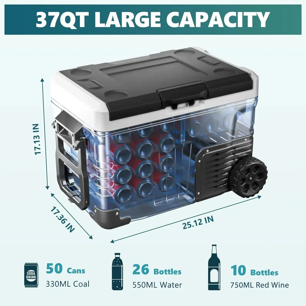 12 Volt Refrigerator, 53QT(50L) Electric Cooler, Portable Freezer 12V/24V DC 110-240V AC, 12V Fridge -4��~68��, 12V Cooler with Wheels & 2 Baskets for Travel, Truck, Boat, Camping