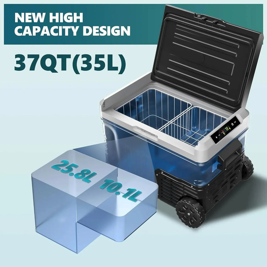 12 Volt Refrigerator, 53QT(50L) Electric Cooler, Portable Freezer 12V/24V DC 110-240V AC, 12V Fridge -4��~68��, 12V Cooler with Wheels & 2 Baskets for Travel, Truck, Boat, Camping